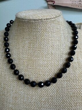 Vintage Black Faceted Bead Necklace - French Jet